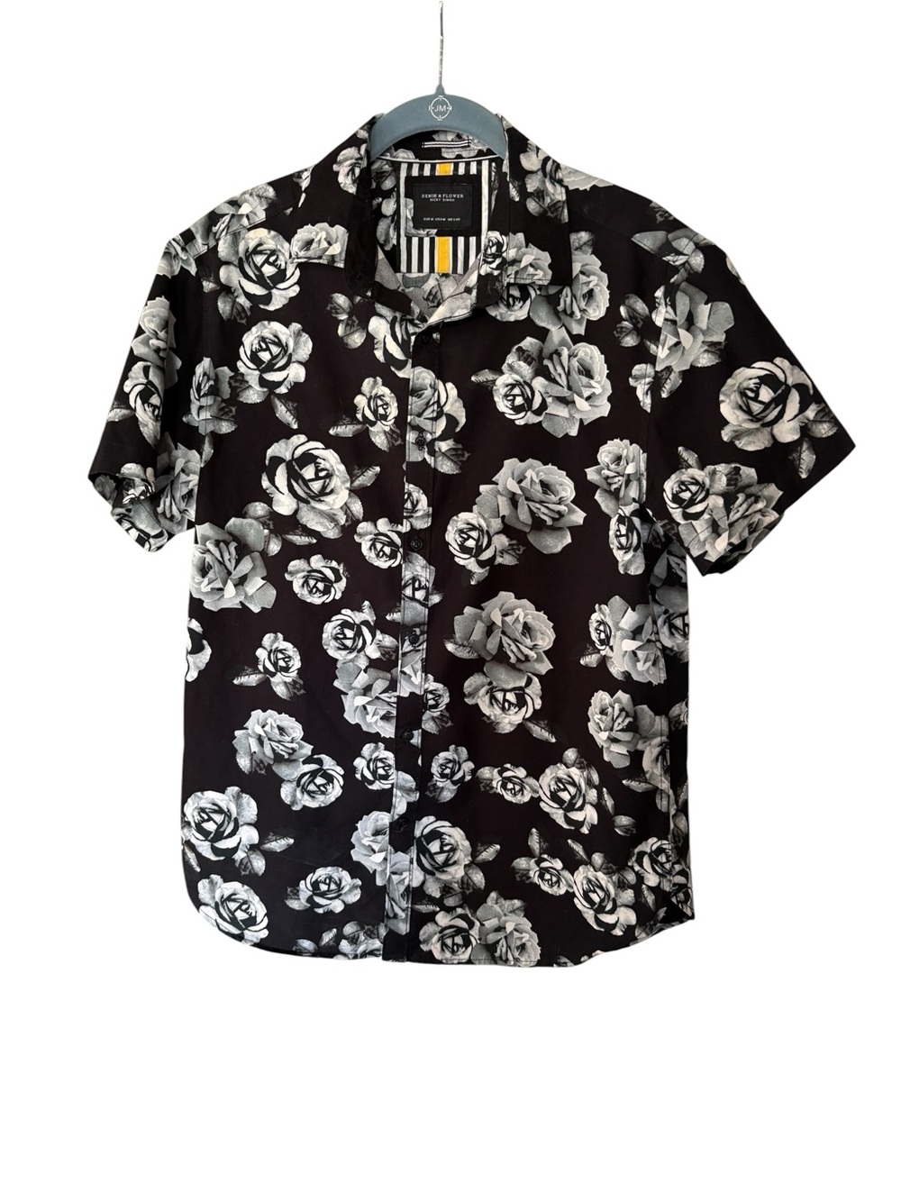 Mens ’Denim & Flower’ Short-Sleeve Floral Button-Down Shirt